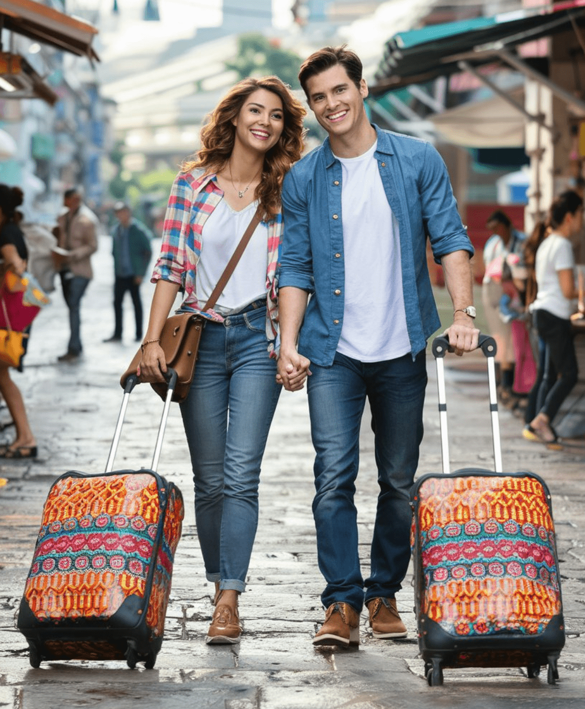 Couples going for trip with their luggage